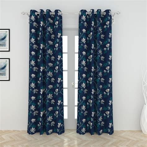 Buy Vivian Magnolia Blue Printed Knitted Door Curtain - 110x270cm - Set ...