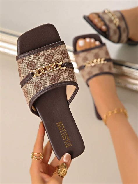 [Casual Flat Sandals] Women's Flat Sandals With Chain Buckle, Peep Toe ...