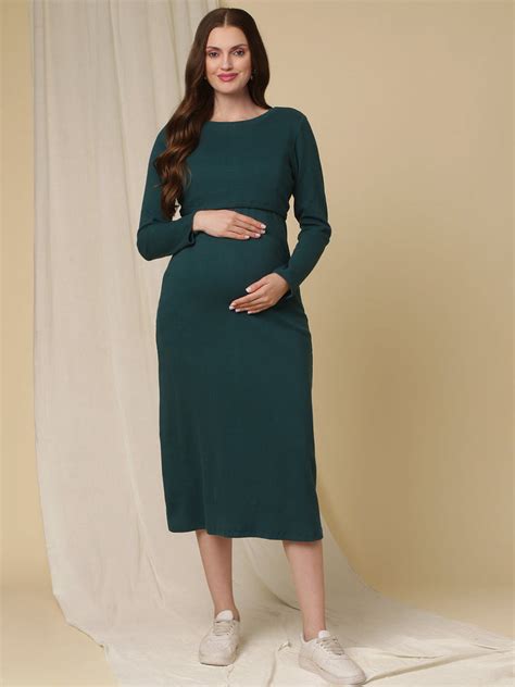 Buy Ribbed Green Maternity Dress