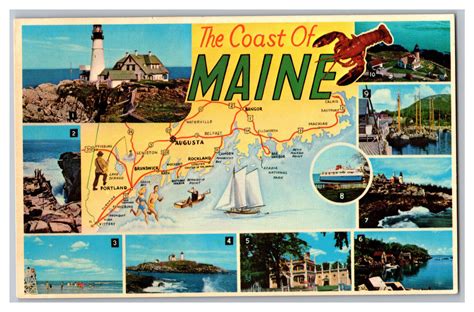 Postcard ME The Coast Of Maine Map Multi View Card | United States ...