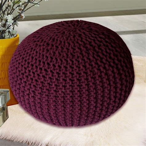 Amba Fabs Cable Style Dori Pouf| Floor Ottoman Round Pouf Ottoman ...