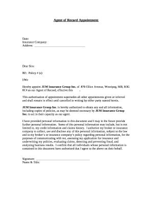 sample letter to change insurance agent Doc Template | pdfFiller