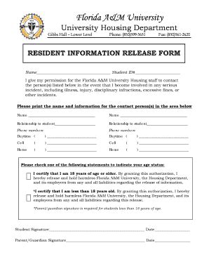 Fillable Online famu Resident Information Release Form - famu Fax Email ...