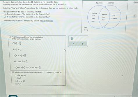 Solved: The Venn diagram below shows the 11 students in Mr. Howard's ...