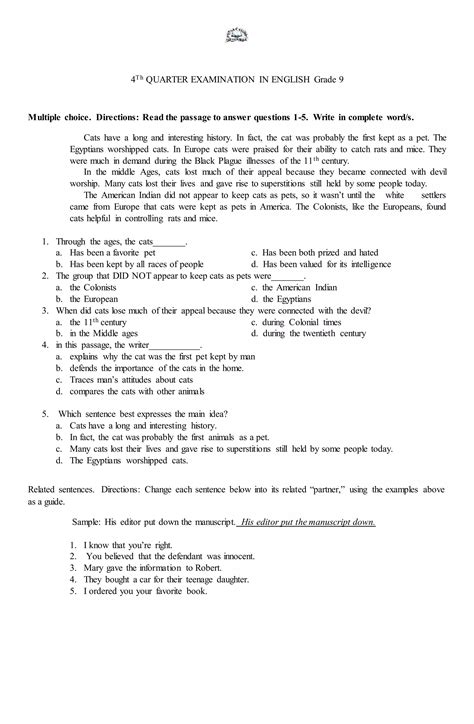 Grade 9 english TEST | DOCX