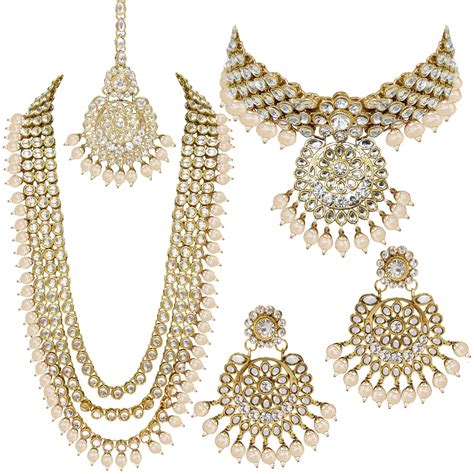 Peora Traditional Gold Plated Kundan Long Necklace Choker Earrings ...