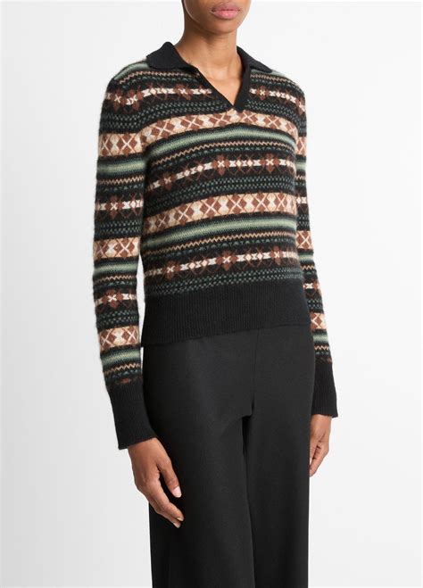 Fair Isle Cashmere Polo Sweater in Sweaters | Vince