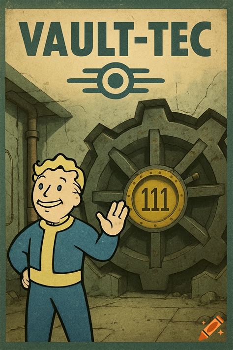 Fallout vintage poster of Vault Boy next to Vault 111 door with Vault ...