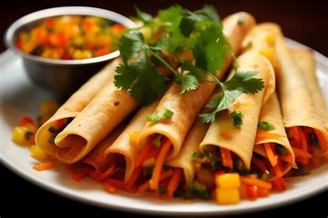Taquitos with bright bell pepper salsa traditional mexican taquitos ...