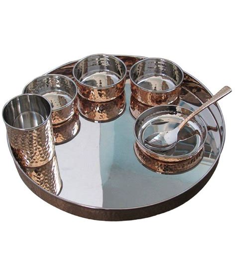 Buy JGS Designer Traditional Hammered Steel/Copper Thali Dinner Set of ...