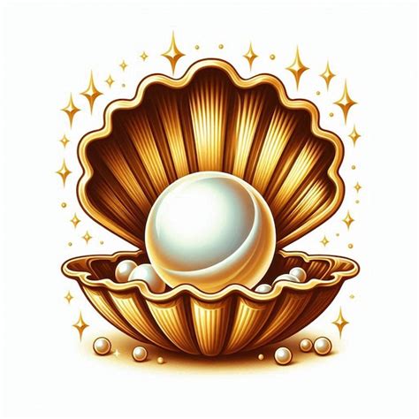 Perle blanche dans une coquille de mer dorée Clipart Illustration sur ...