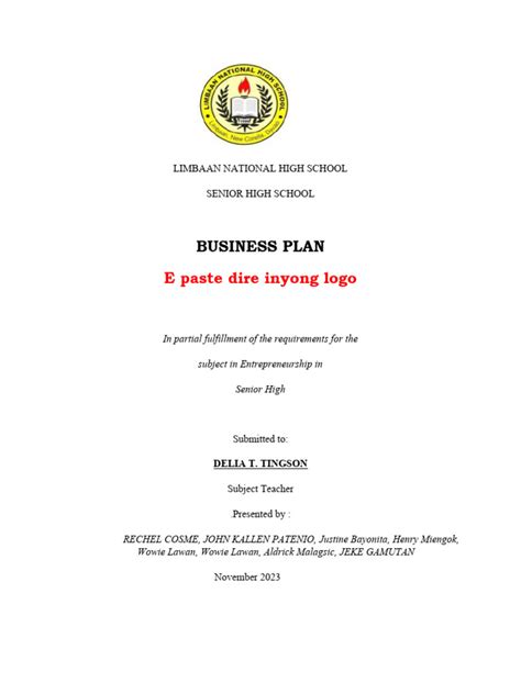 Business Operational Plan Cover Page Sample 的图像结果