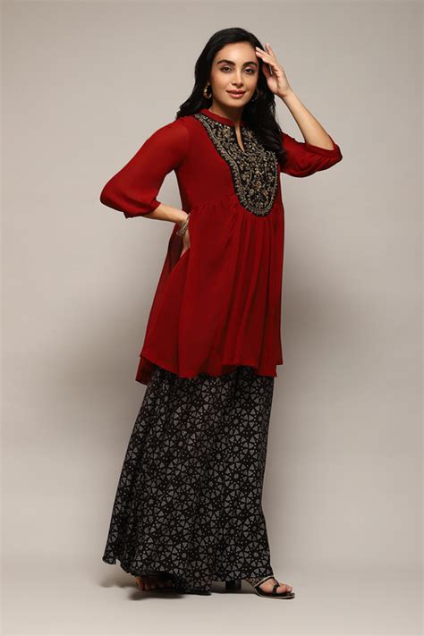 Buy Rust & Red Polyester Flared Solid 2 Piece Set Online at Biba India