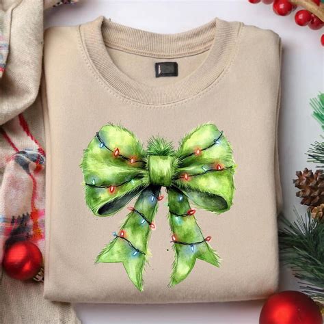 Buy Grinchmas Coquette Bow PNG, Green Fur Png, Christmas Lights Bow Png ...