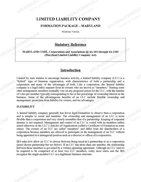 Maryland Limited Liability Company LLC Formation Package - Starting An ...