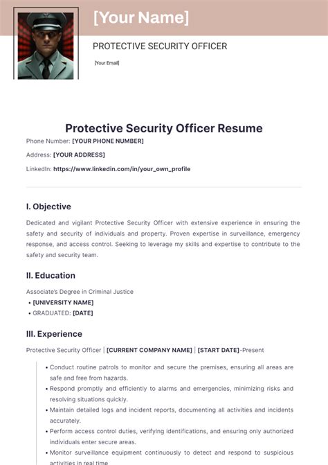 Free Protective Security Officer Resume Template to Edit Online