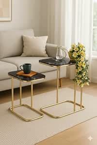 AALIYA MART Iron Frame Set of 2 Side Tables, C-Shaped Coffee Tables ...