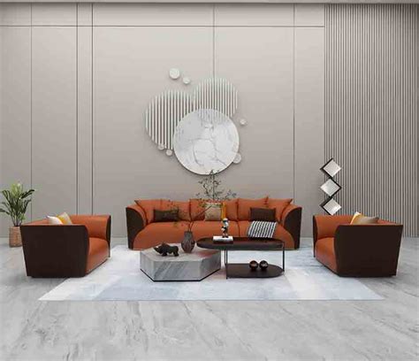 BH Engineered Orange Brown Leather Sofa - BuildHUB