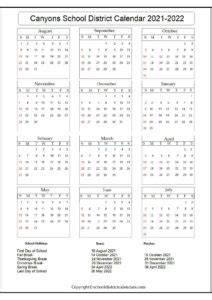 Canyons School District Calendar 2021-2022 School District Calendars
