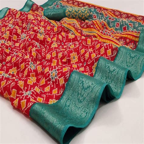 Red Ikkat Printed Pure Cotton Saree