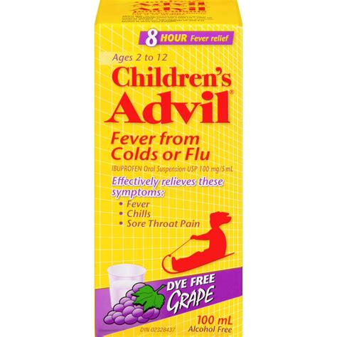 Children’s Advil Fever Relief 100 mg/5 mL Grape Oral Suspension, 100 mL ...