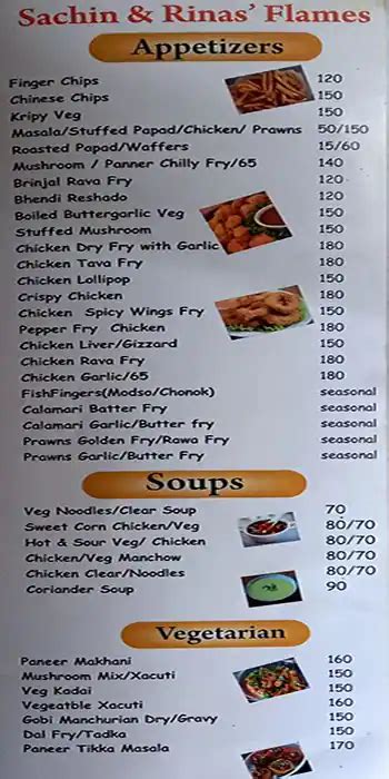 Menu at Flames Restaurant, Chandor, Igorgebhat