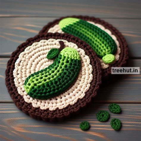How to Make a Crochet Cucumber Appliqué, Cucumber Crochet Coasters and ...