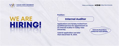VACANCY FOR INTERNAL AUDITOR