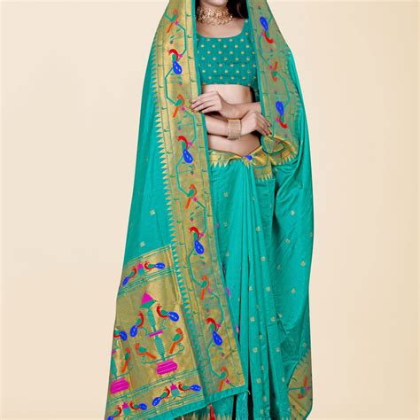 Paithani Silk Saree in Green with Traditional Zariwork Detailing – KAJREE