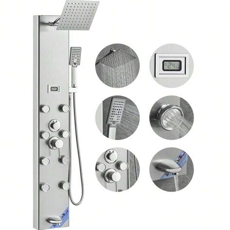 6-Mode Shower Panel System With Digital Display, Rainfall & 8 Massage ...