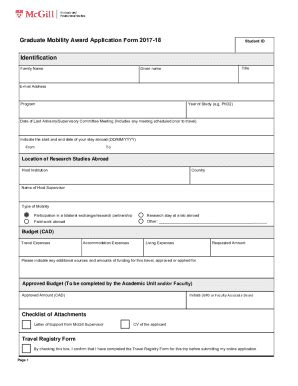 Fillable Online Fillable Online Graduate Mobility Award Application ...