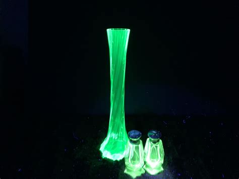 “Green Glowing” Glass Vase, 10 inches and Salt + Pepper Shakers – under ...