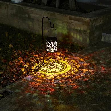 Glitzhome Set of 2 Metal Cutout Pattern Solar Powered Lantern with LED ...