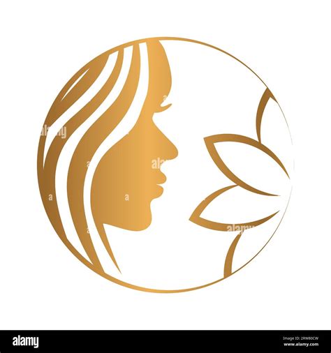 Gold Beauty or Wellness Salon Logo with Woman Face and Lotus Flower ...