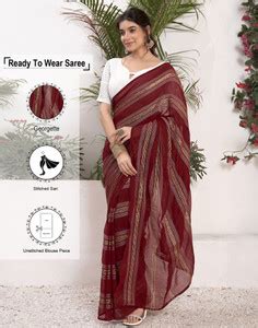 Buy Satrani Dyed, Embellished Daily Wear Georgette Maroon, Gold, White ...