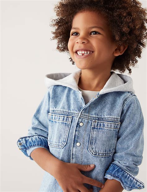 Buy 2pc Pure Cotton Denim Hooded Shirt & T-Shirt at Marks & Spencer