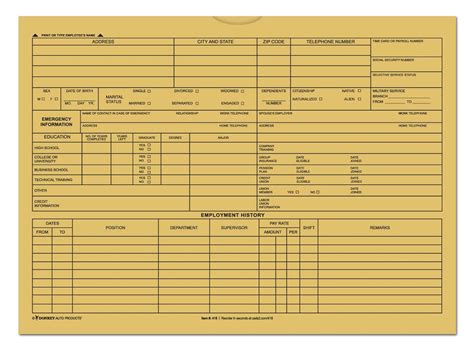 Employee File Jacket - 9 inches x 12 inches - Employee History and ...