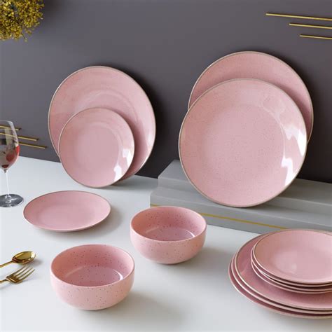 Buy The Earth Store Handcrafted Pink Marble 14 Piece Ceramic Dinner Set ...