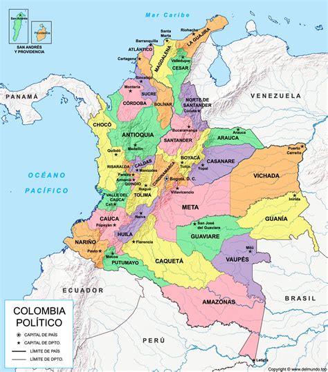 Mapa de Colombia: Político y Físico (Departamentos y Regiones)