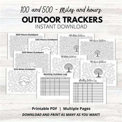 OUTDOOR TRACKER PRINTABLES | 100 Hours and 500 Hours | 100 Miles and ...