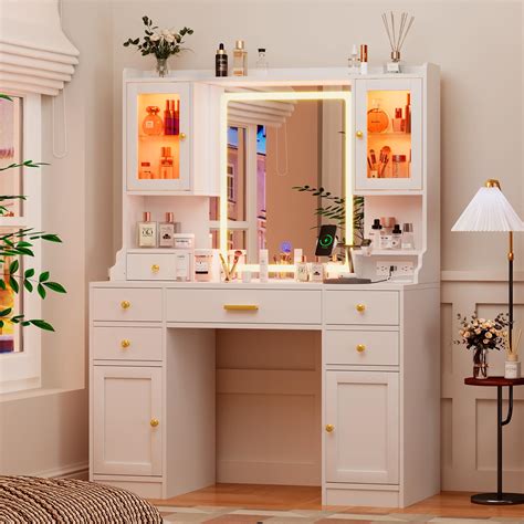 Amazon.com: White Makeup Vanity Desk with Mirror and Lights, Large ...
