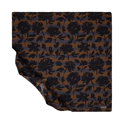 Charcoal Begonia Patterned Twill Silk Scarf| Ipekevi