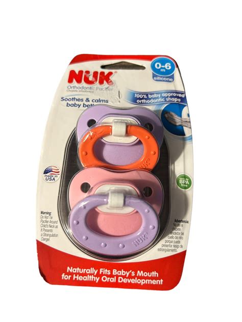 NUK Orthodontic Pacifier Silicone 0-6 Month BPA Free 2pk pink purple
