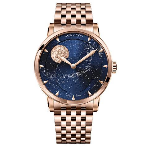 Agelocer Astronomer Original Men's Automatic Mechanical Gold Glaxy Moo ...