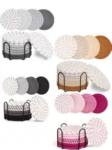 8 Pcs Drink Coasters With Holder, Minimalist Table Woven Coasters ...