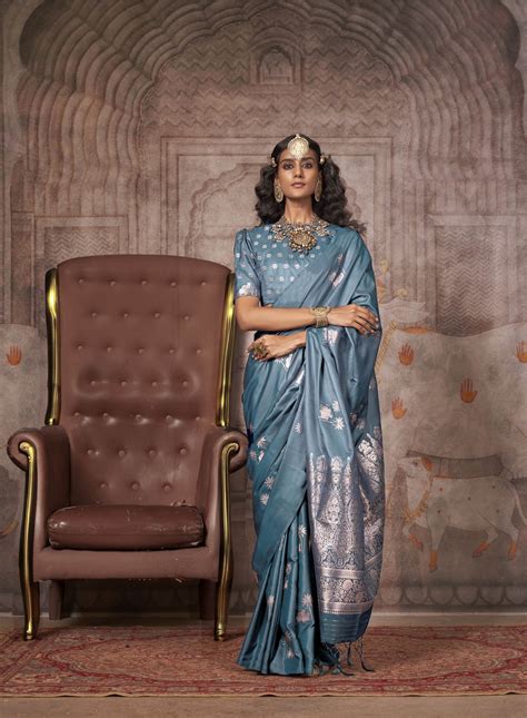Traditional Pichwai Banarasi Saree - Teal Mist