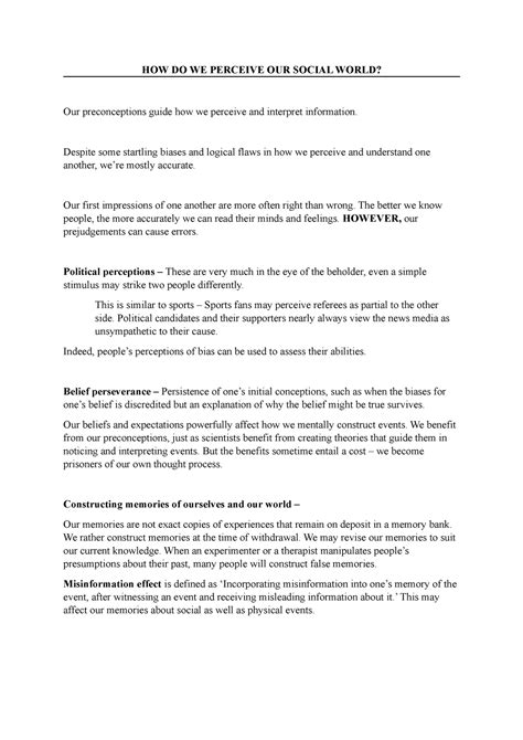 HOW DO WE PERCEIVE OUR SOCIAL WORLD? Assignment - BSC psychology - Studocu