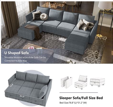 Buy HONBAY Modern U-Shape Sectional Sofa Sleeper Couch with Reversible ...