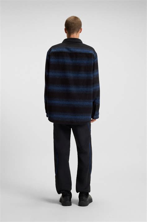 HUGO - Oversized-fit shirt with shadow stripe - Dark Blue