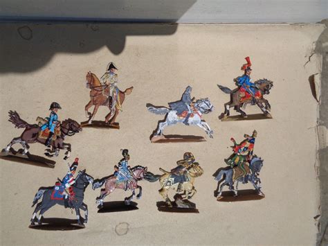 French Napoleon Bonaparte mounted with staff on horses, Lead flats painted, JL | #4640174569